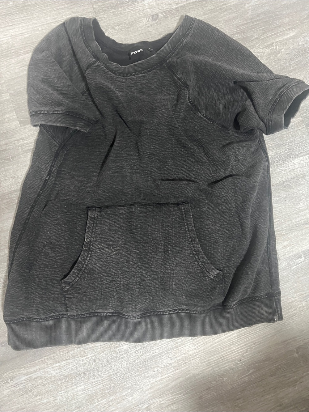 Mono B Short Sleeve Pullover Hoodie in Charcoal Black